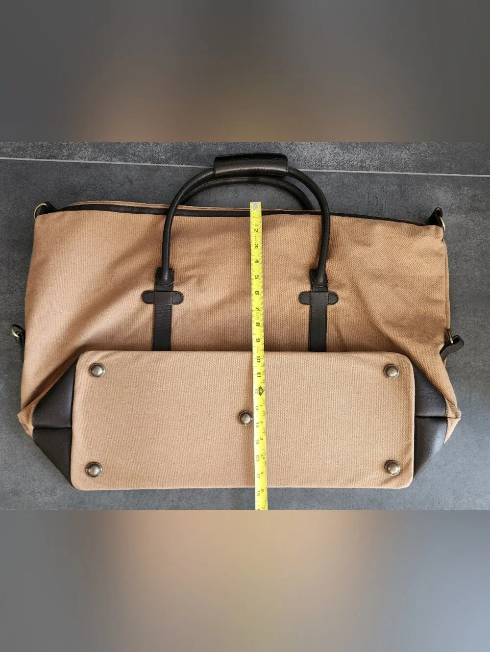 2 GAP Tan Canvas Duffel Bags with Brown Trim